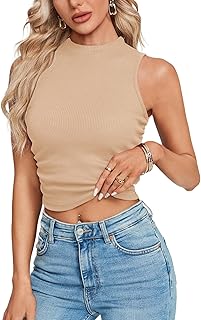 Women's Ribbed Sleeveless Mock Neck Crop Top