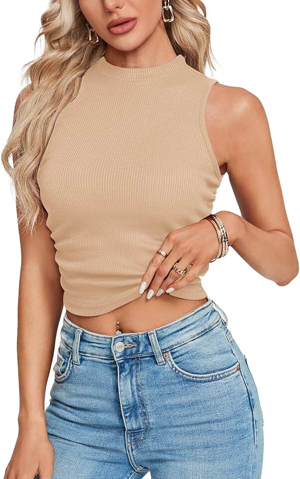 Women's Ribbed Sleeveless Mock Neck Crop Top