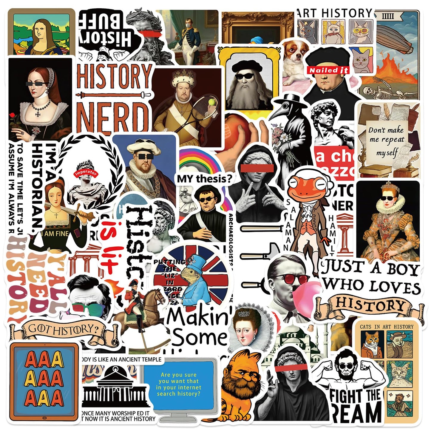 50 Funny History Meme Stickers for Water Bottles and More
