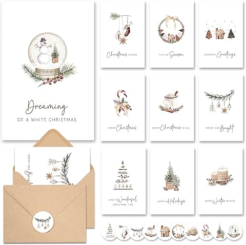 Christmas Cards with Envelopes and Stickers, 20 Pack