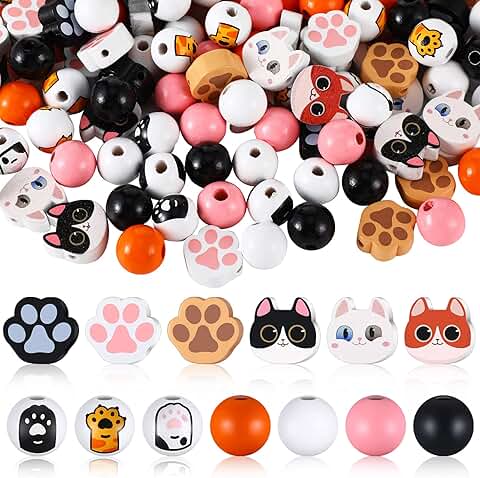 200 Cat Paw Print Wood Beads for Jewelry and Crafts