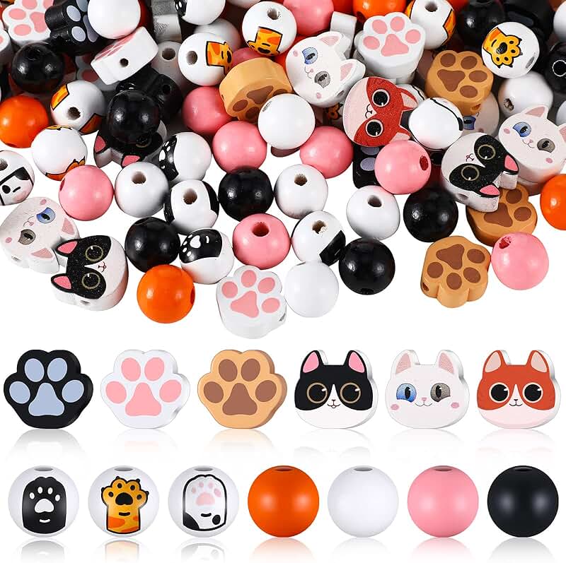 200 Cat Paw Print Wood Beads for Jewelry and Crafts