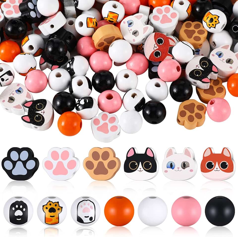 200 Cat Paw Print Wood Beads for Jewelry and Crafts