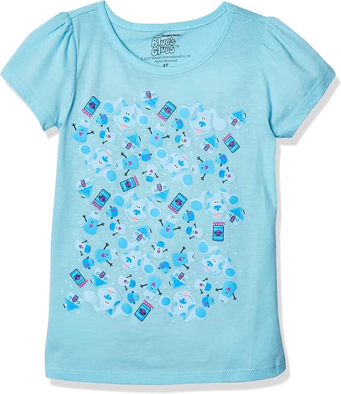 Toddler Girl Short Sleeve T-Shirt in Blue and Magenta