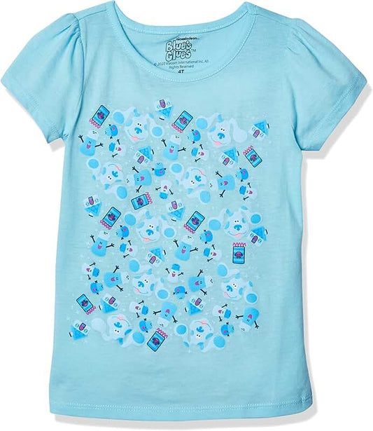 Toddler Girl Short Sleeve T-Shirt in Blue and Magenta