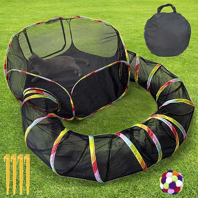 Outdoor Cat Playpen with Tent, Toy Ball, and Storage