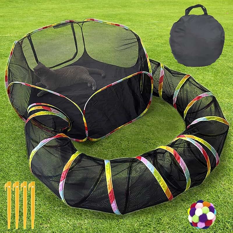 Outdoor Cat Playpen with Tent, Toy Ball, and Storage