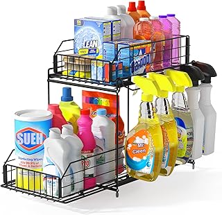 Under Sink 2-Tier Metal Organizer with Hanging Rail