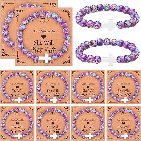 Set of 12 Cross Beaded Christian Bracelets for Women