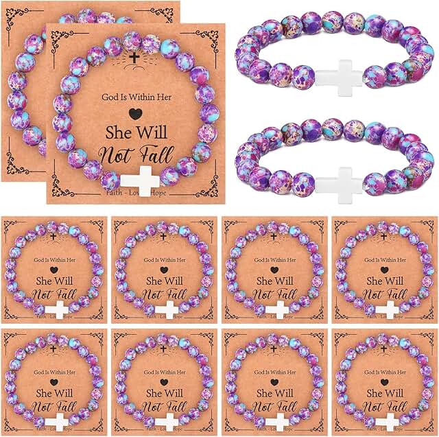 Set of 12 Cross Beaded Christian Bracelets for Women