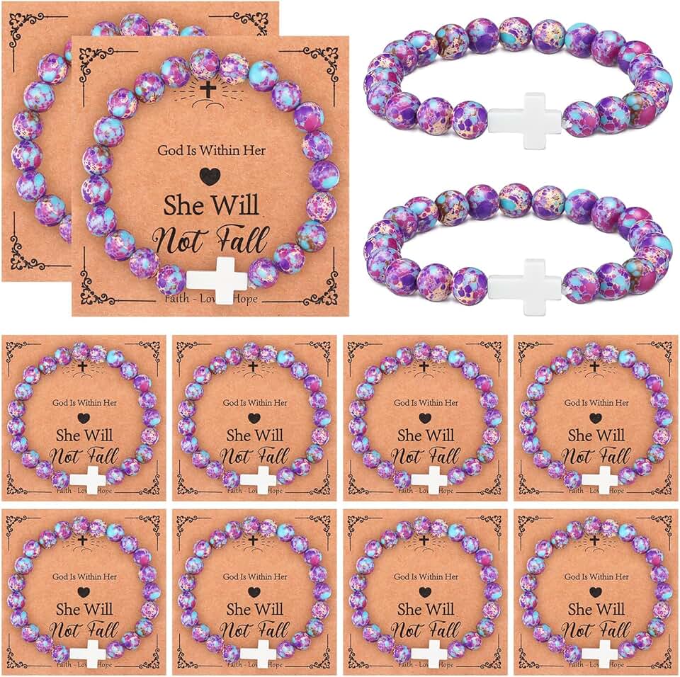 Set of 12 Cross Beaded Christian Bracelets for Women