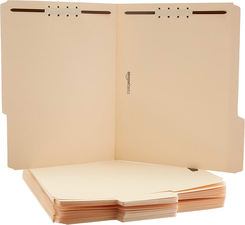 Letter Size Manila File Folders with Fasteners, 100-Pack