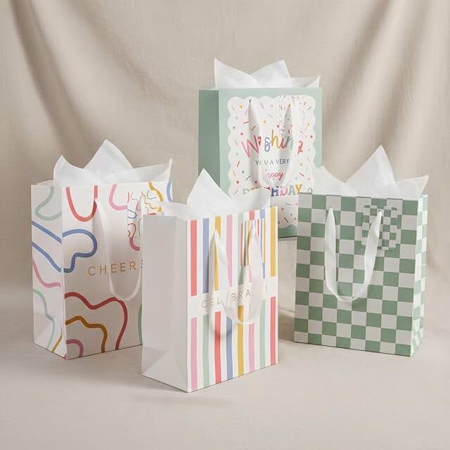 Set of 4 Medium Gift Bags with Handles and Accessories