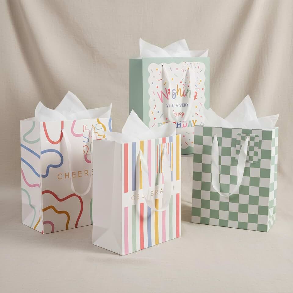Set of 4 Medium Gift Bags with Handles and Accessories