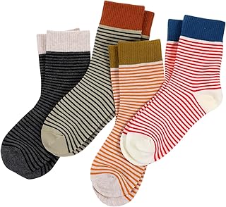Set of 4 colorful striped ankle crew socks for women