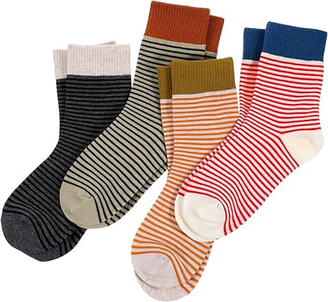 Set of 4 colorful striped ankle crew socks for women