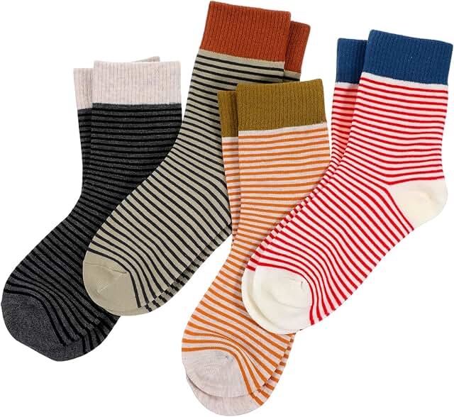 Set of 4 colorful striped ankle crew socks for women