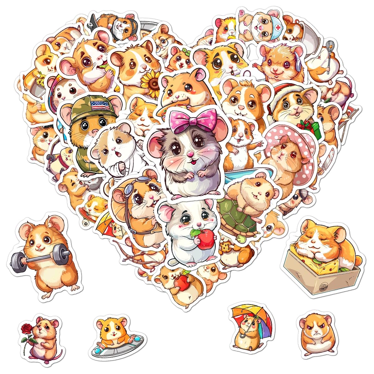 50 Cute Animal Hamster Stickers for Water Bottles and More