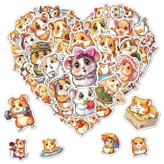 50 Cute Animal Hamster Stickers for Water Bottles and More