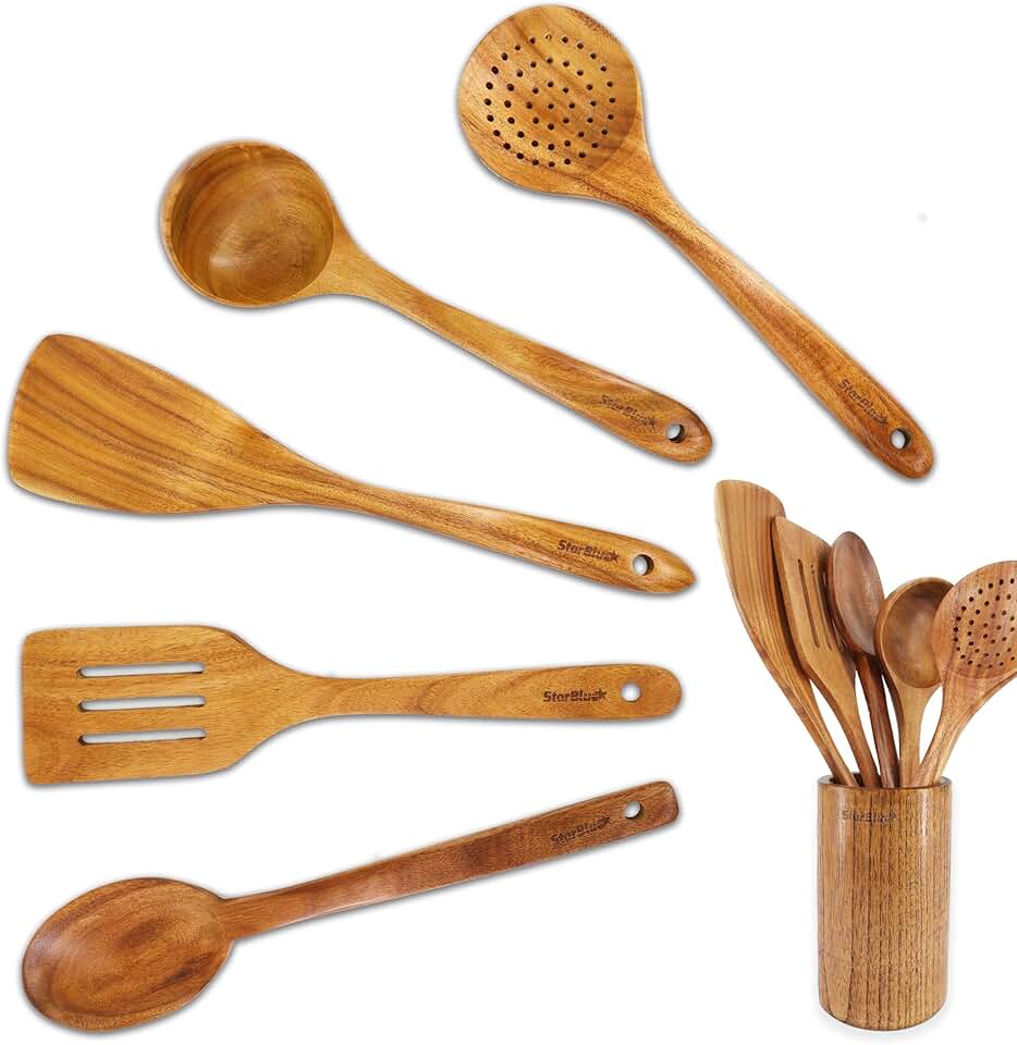 6-Piece Acacia Wooden Utensil Set for Nonstick Cookware