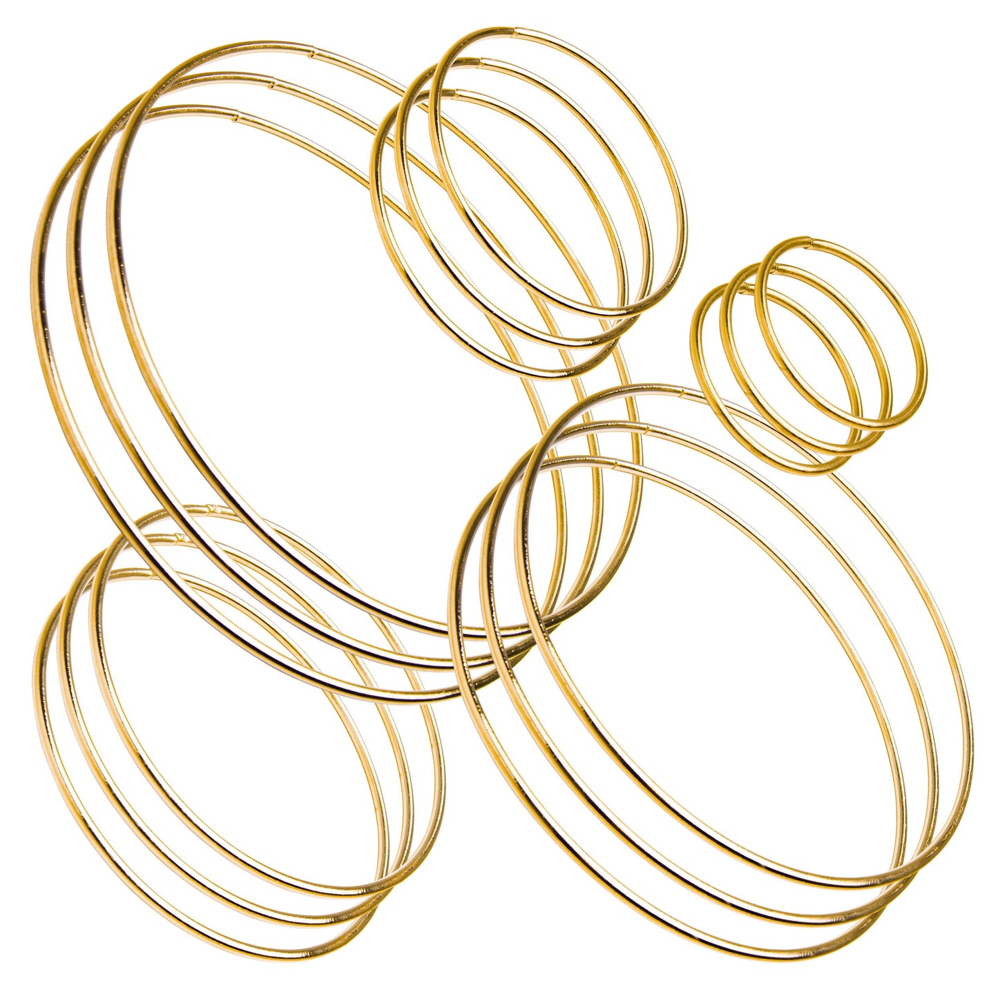 Gold Metal Hoop Rings Set of 15 in Various Sizes