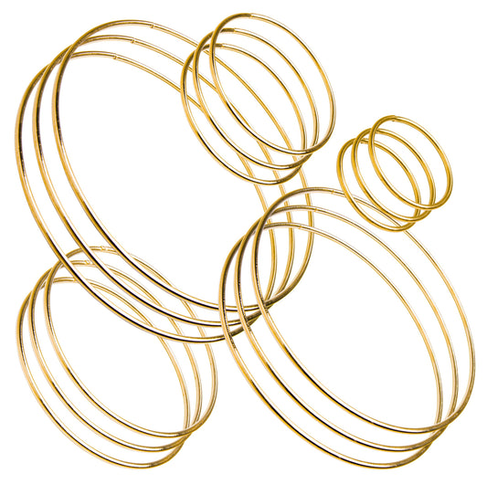 Gold Metal Hoop Rings Set of 15 in Various Sizes