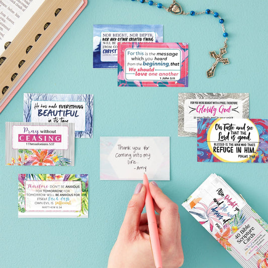 40 colorful scripture greeting cards, 3x2 inches