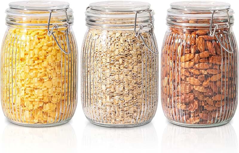 Set of 3 37oz Glass Storage Jars with Lids
