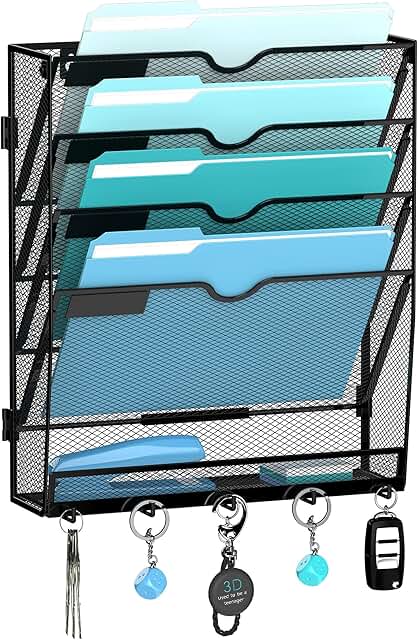 5-Tier Wall File Organizer with Hooks