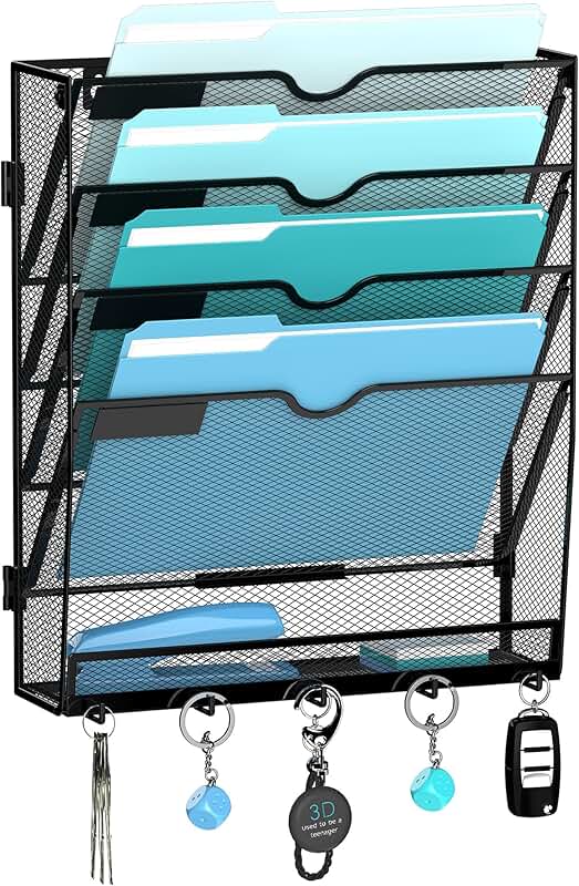 5-Tier Wall File Organizer with Hooks