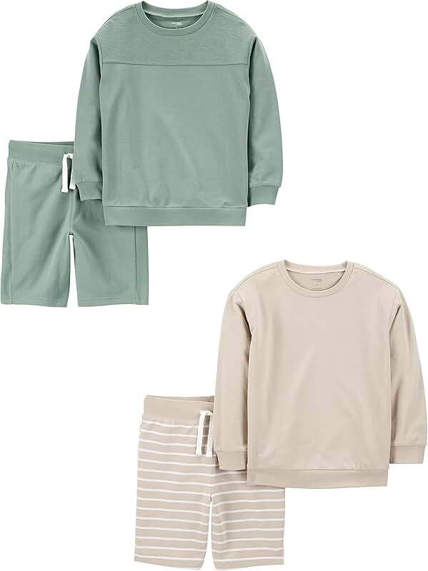 Boys' 4-Piece French Terry Shirt and Shorts Set