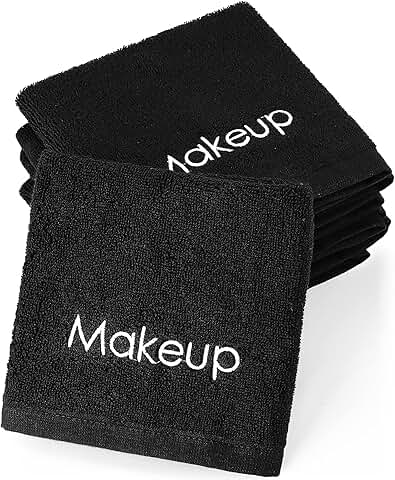 13-Inch Black Cotton Makeup Washcloths, 12 Pack