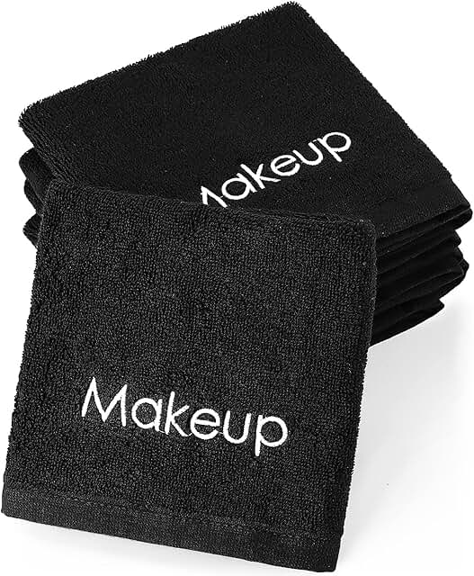 13-Inch Black Cotton Makeup Washcloths, 12 Pack