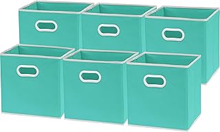 Foldable Turquoise Storage Bins with Handles, 6-Pack
