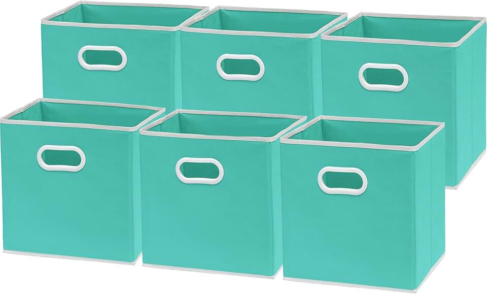 Foldable Turquoise Storage Bins with Handles, 6-Pack