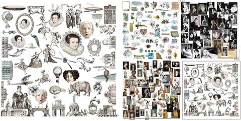Set of 5 Junk Journal Supplies with Translucent Stickers and Vintage Ephemera
