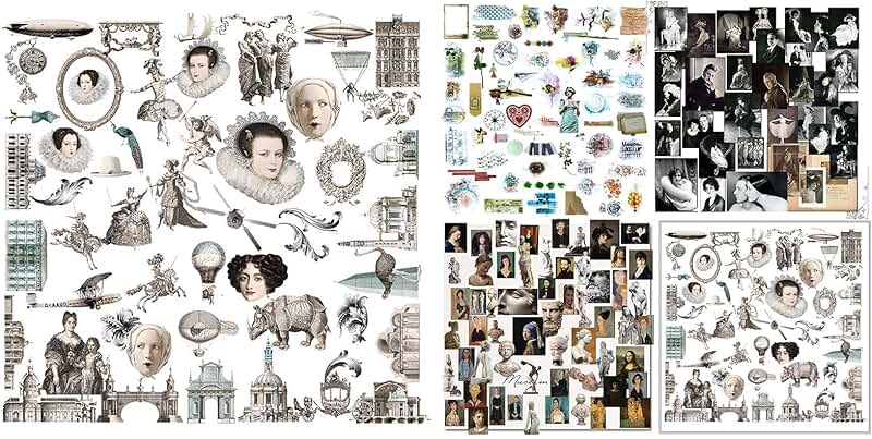 Set of 5 Junk Journal Supplies with Translucent Stickers and Vintage Ephemera