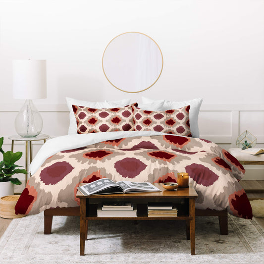 Allyson Johnson Bohemian Marsala Ikat Duvet Set with Two Pillow Shams, King, Neutral