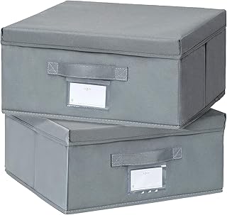 Set of two collapsible fabric storage bins with lids