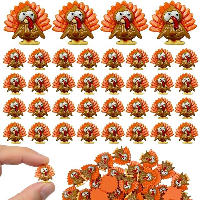 60 Mini Resin Turkey Charms for Crafts and Decor