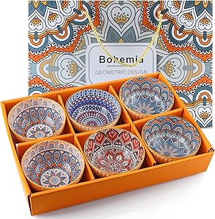 Set of 6 Ceramic Bowls, 10 oz, Bohemian Style