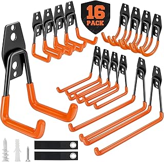 16 Heavy Duty Garage Hooks with Straps for Tools and Bikes