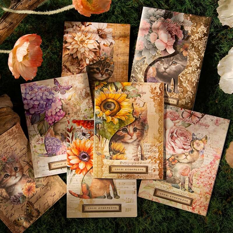 180pcs Vintage Cat Garden Scrapbook Paper