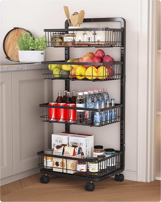 4-Tier Metal Kitchen Storage Cart with Wheels