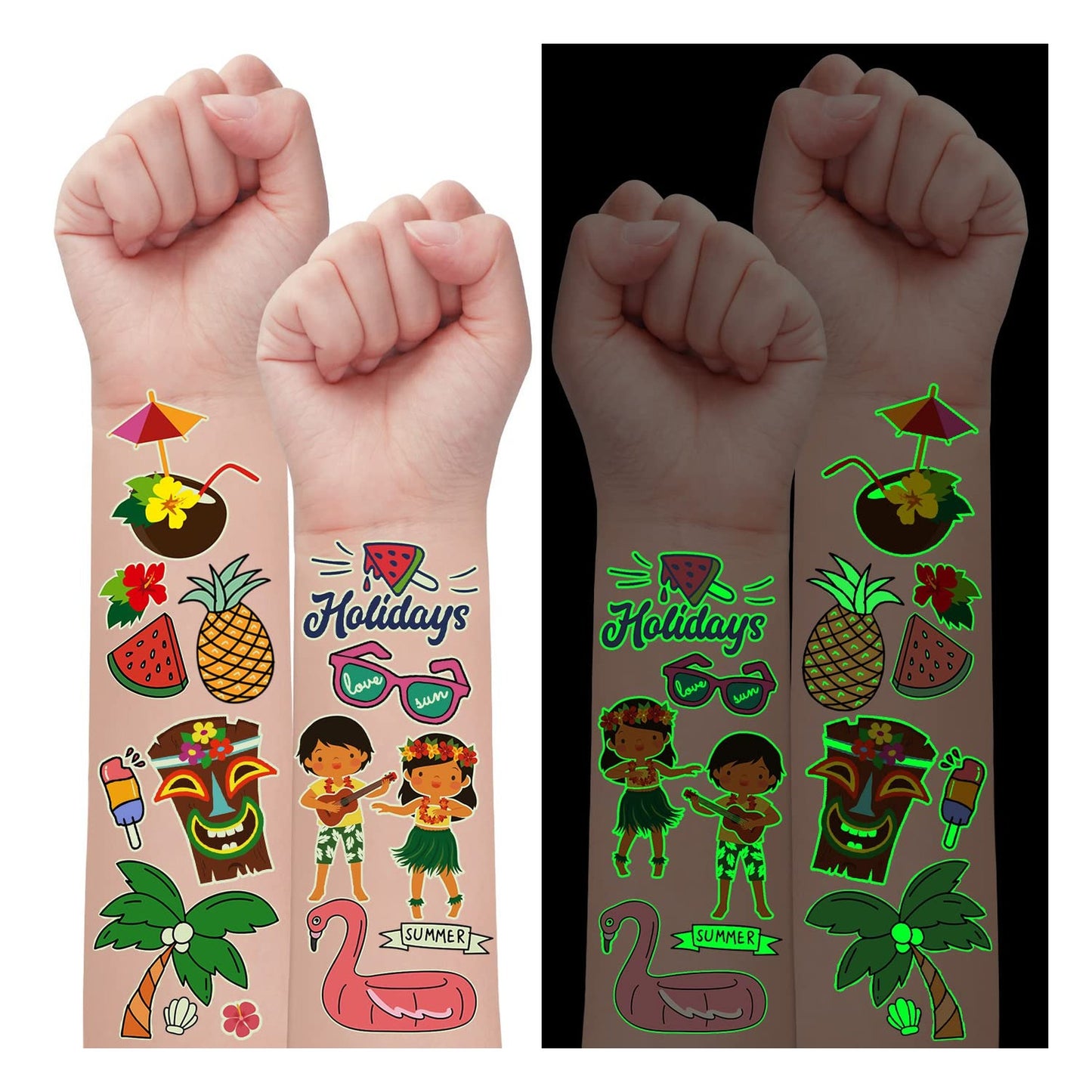 Luminous Hawaiian Party Tattoos for Kids