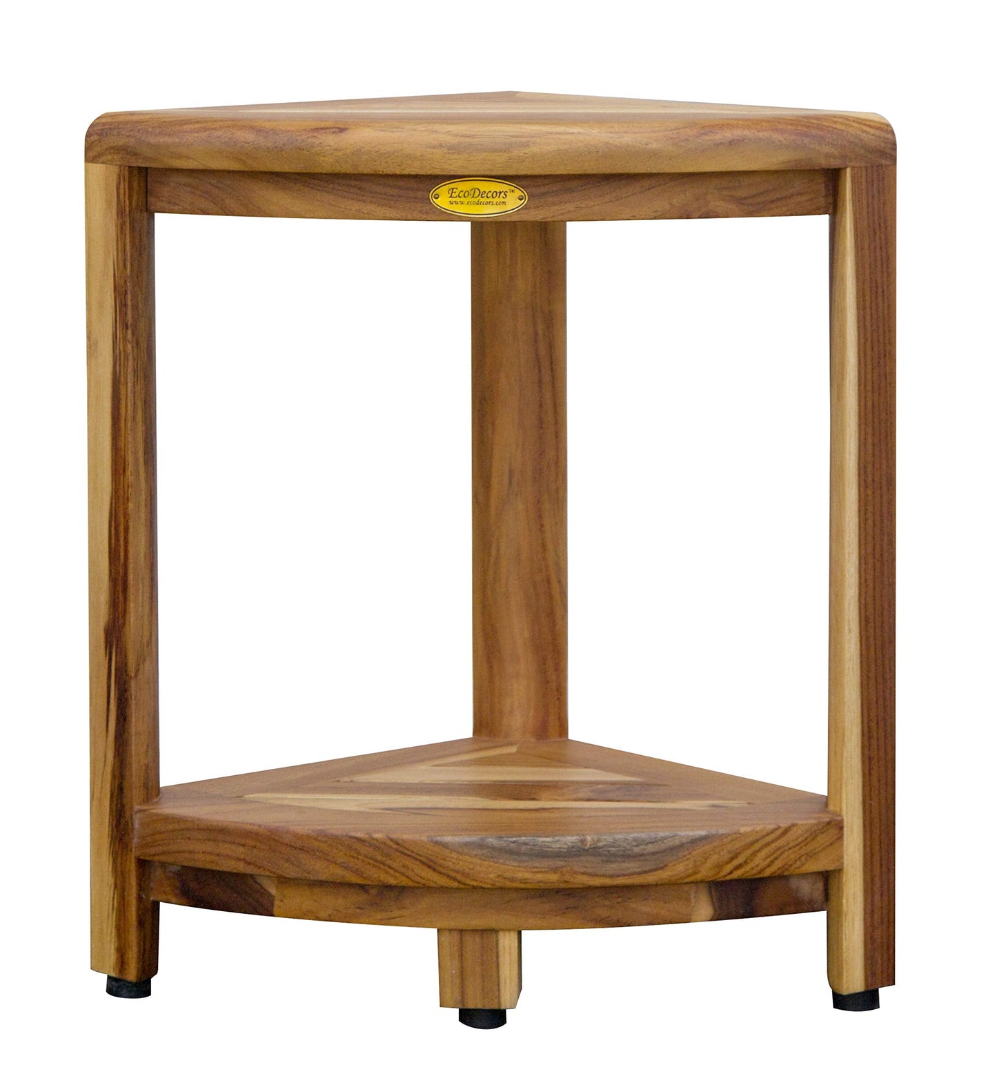 Teak Shower Corner Shelf Stool 2 Tier Wood Corner Shower Bench with Shelf, 18" Snazzy Corner Shower Foot Stool in Earthy Teak Finish
