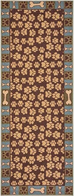 Pet Paw and Bone Printed Rubber Runner Rug, 23" x 7'