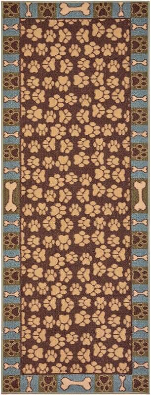 Pet Paw and Bone Printed Rubber Runner Rug, 23" x 7'