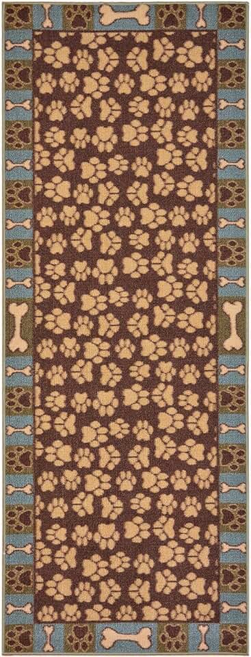 Pet Paw and Bone Printed Rubber Runner Rug, 23" x 7'