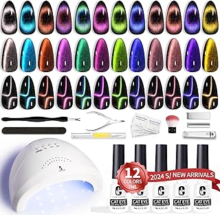 12-Color Cat Eye Gel Nail Polish Kit with UV Light
